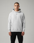 Men's premium heavyweight hoodie in white heather with "WR" logo, front view.