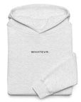 Men's signature premium heavyweight hoodie in ash heather with "WHATEVR" text, front view.