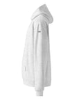 Men's signature premium heavyweight hoodie in ash heather with "WR" logo, side view.