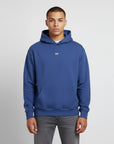Men's premium heavyweight hoodie in blue with "WR" logo, front view.