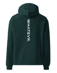 Men's premium heavyweight hoodie in green with "WHATEVR" text, back view.