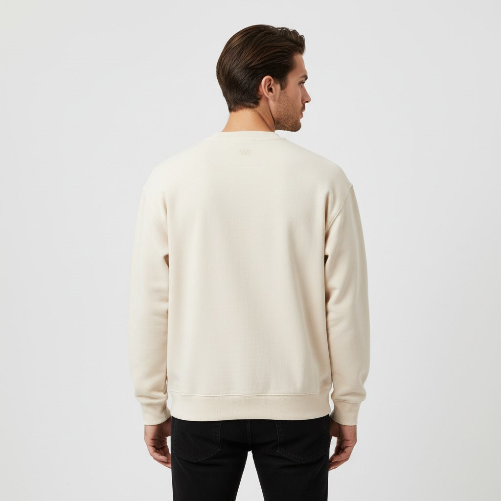 Men's premium sweatshirt in beige, back view