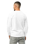 Men's premium heavyweight long sleeve t-shirt in white, back view