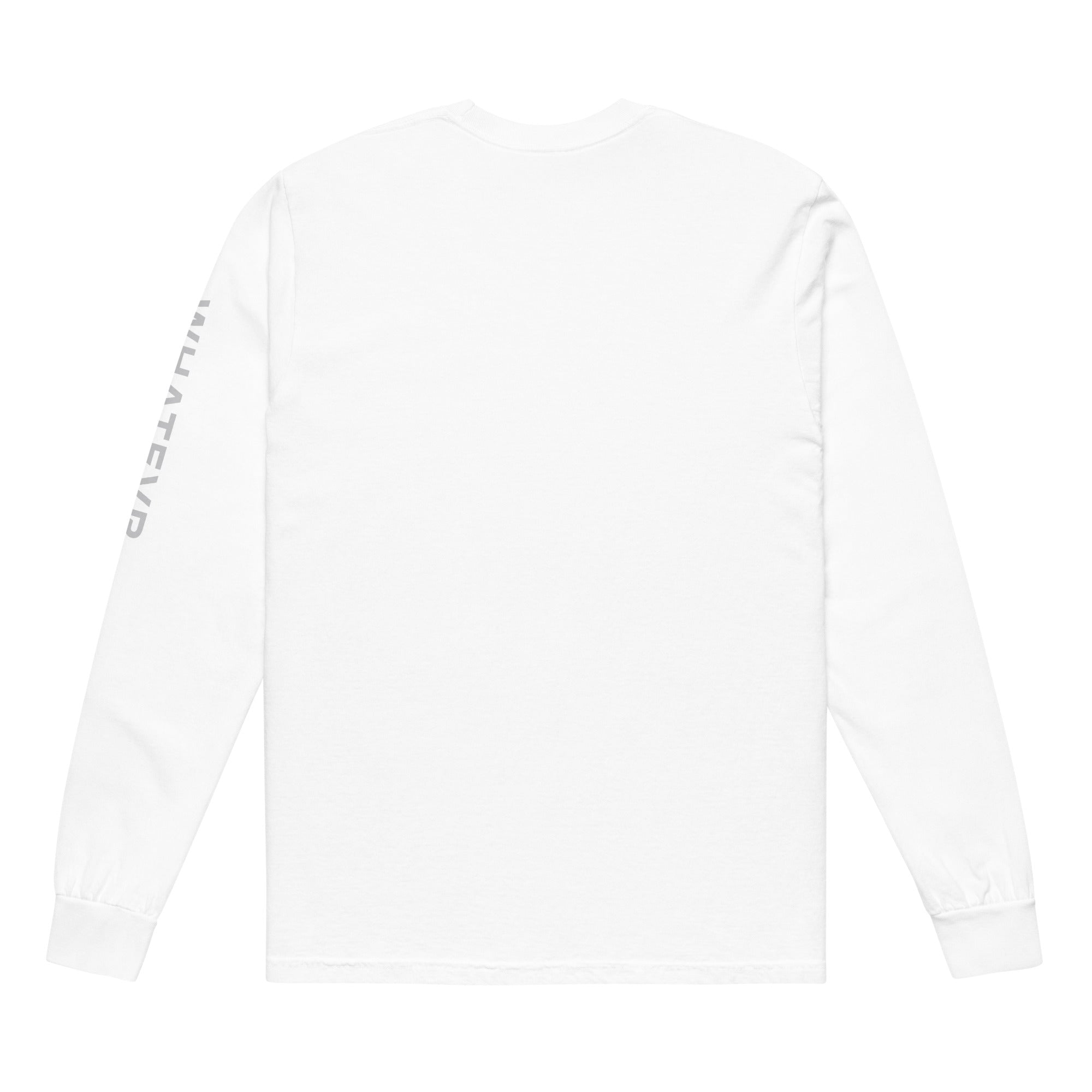 Men's premium heavyweight long sleeve t-shirt in white, back view