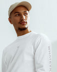 Men's premium heavyweight long sleeve t-shirt in white, front view
