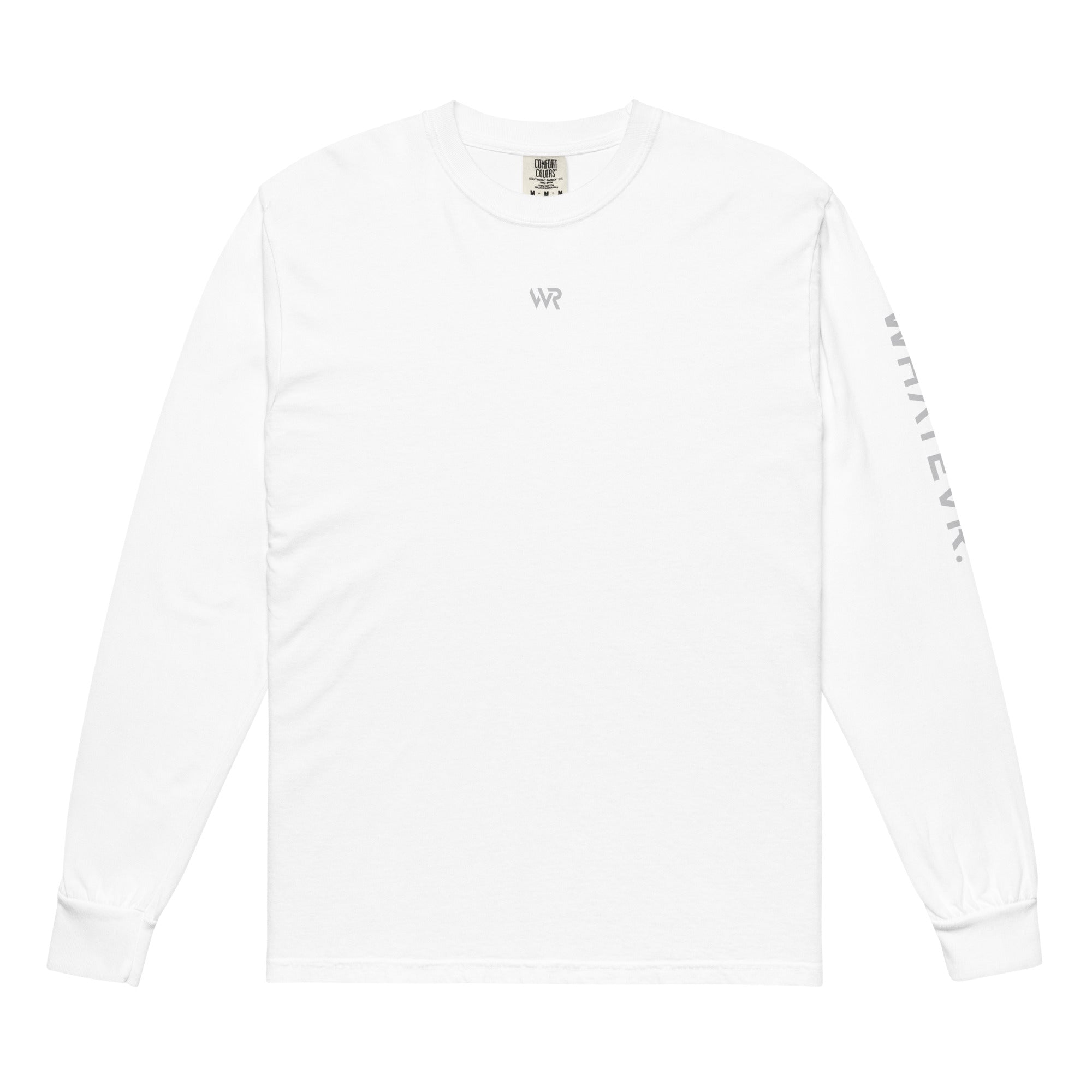 Men's premium heavyweight long sleeve t-shirt in white, front view