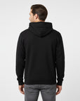 Men's premium heavyweight hoodie in black, back view.