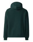 Men's premium heavyweight hoodie in green, back view.