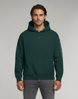 Men's premium heavyweight hoodie in green with "WR" logo, front view.