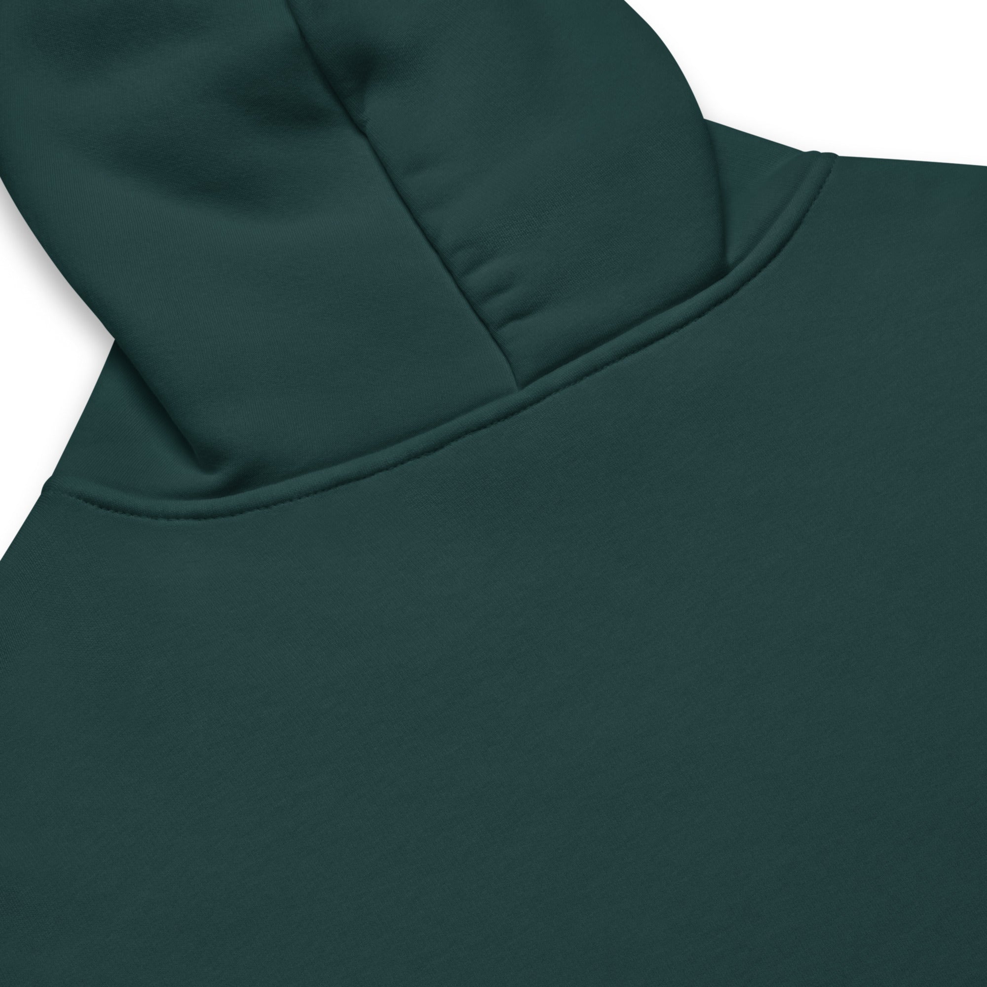 Men's premium heavyweight hoodie in green, back view.