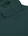 Men's premium heavyweight hoodie in green, back view.