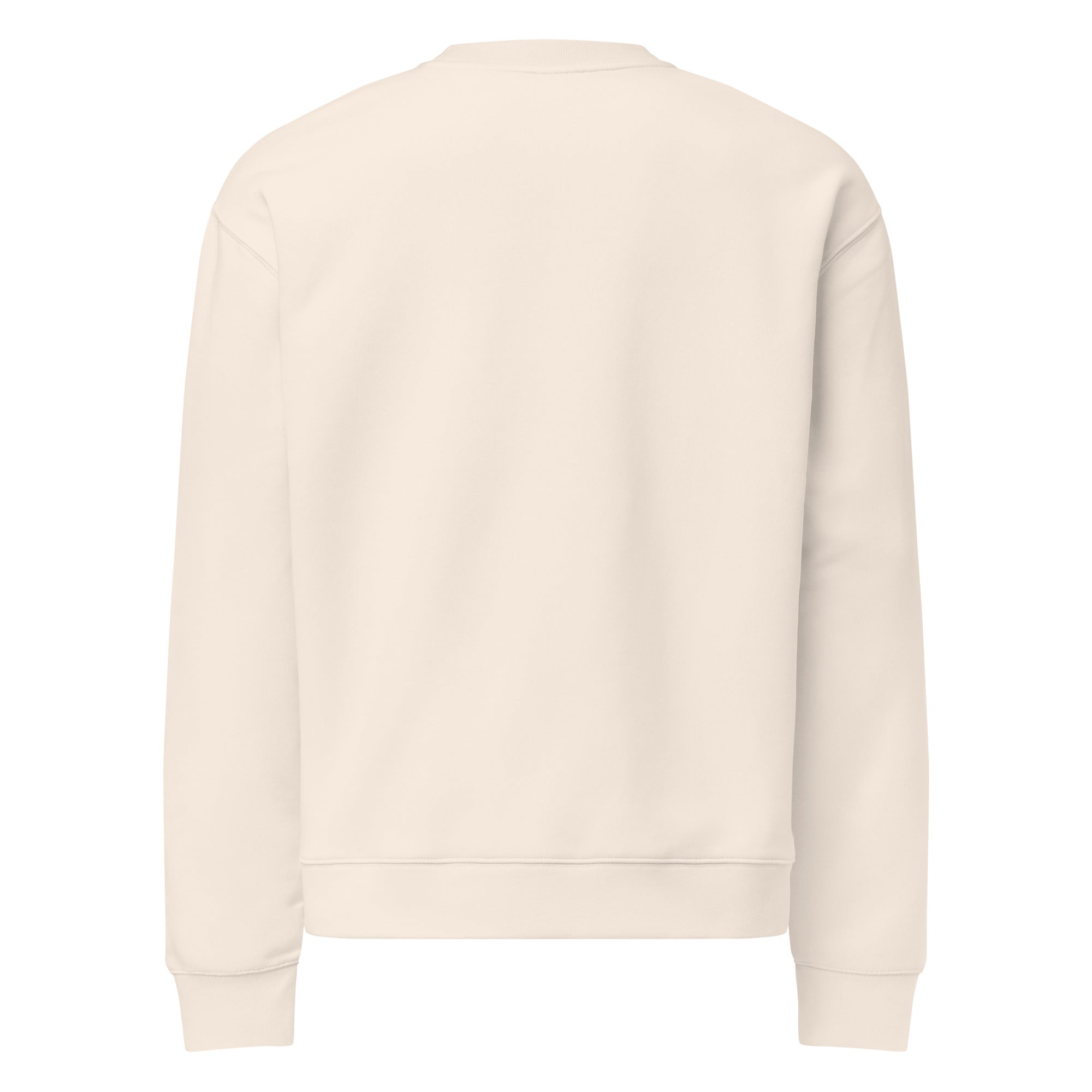 Men's premium crewneck sweatshirt in beige with embroidered detailing, back view