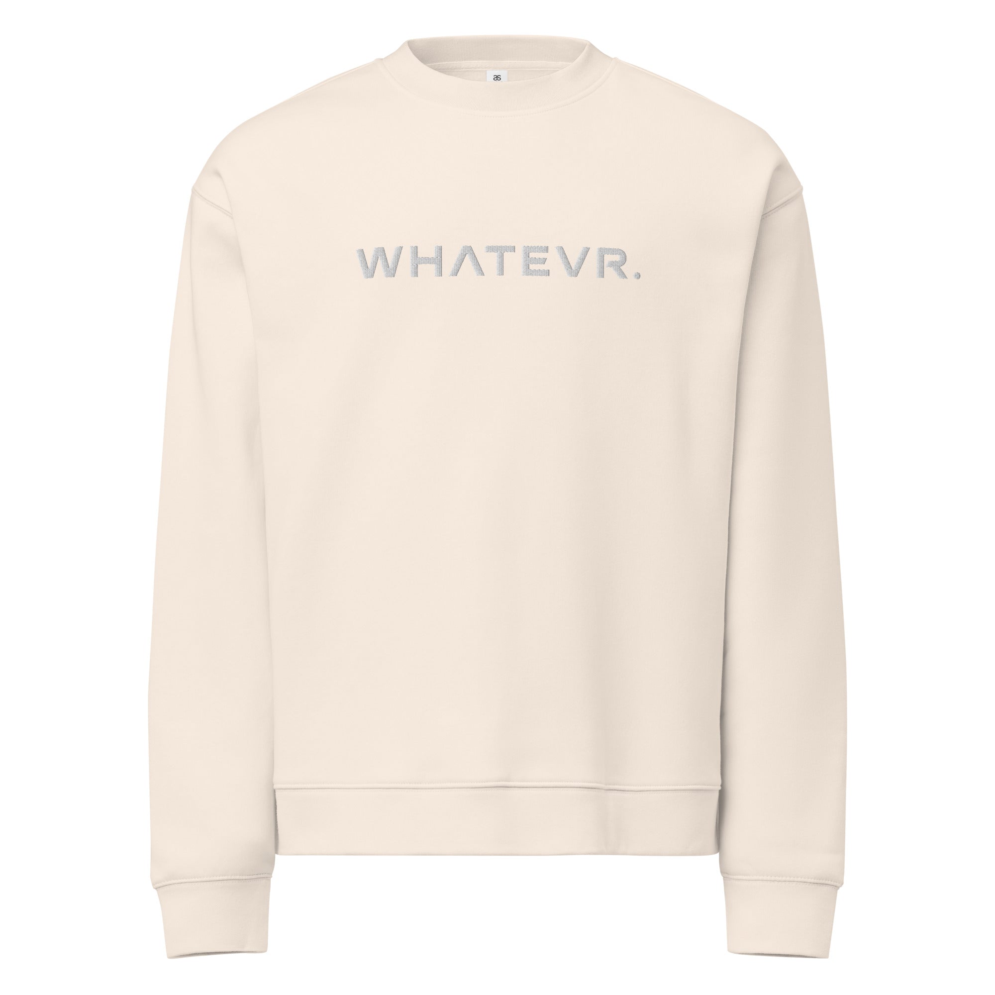 Men's premium crewneck sweatshirt in beige with embroidered detailing, front view
