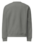 Men's premium crewneck sweatshirt in gray with embroidered detailing, back view