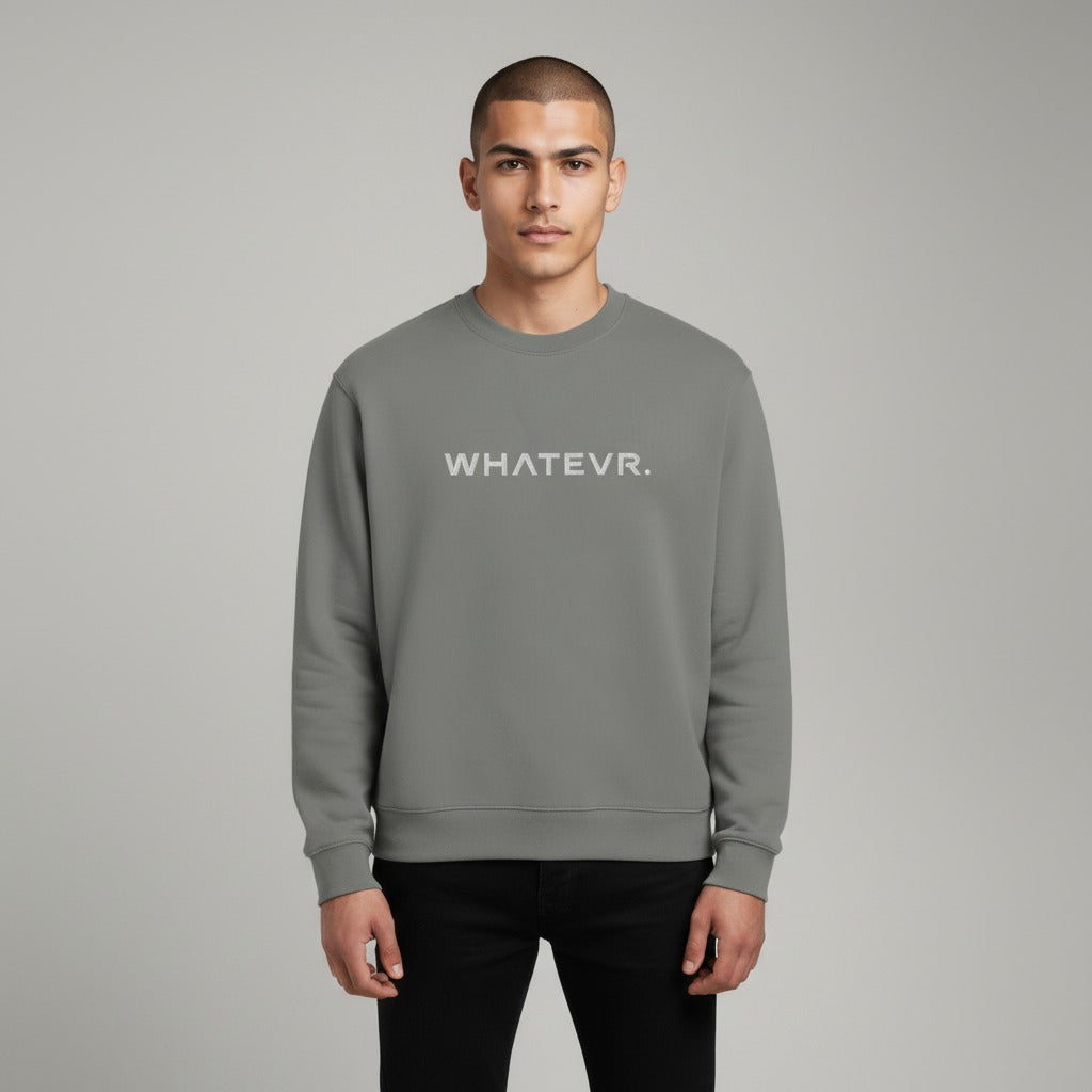 Men's premium crewneck sweatshirt in gray with embroidered detailing, front view