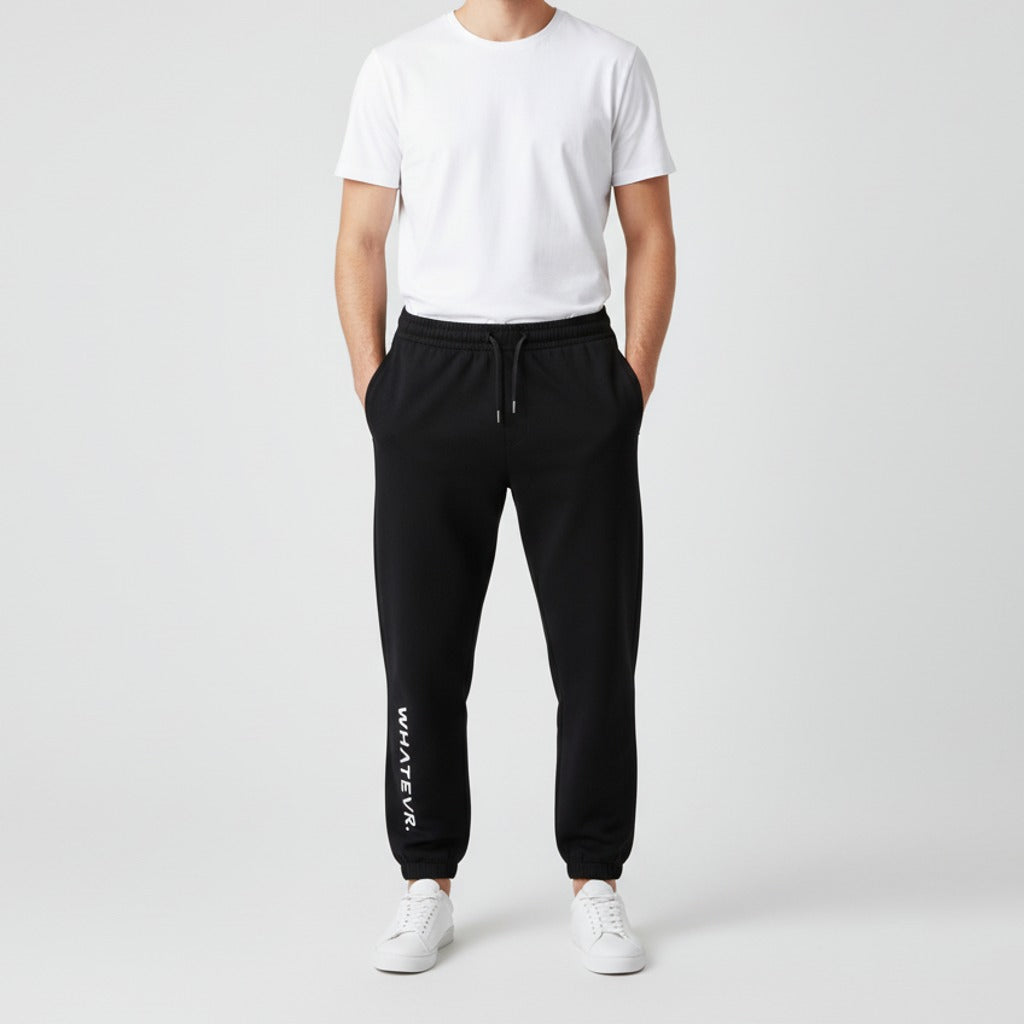 Men's heavyweight fleece sweatpants in black, front view.