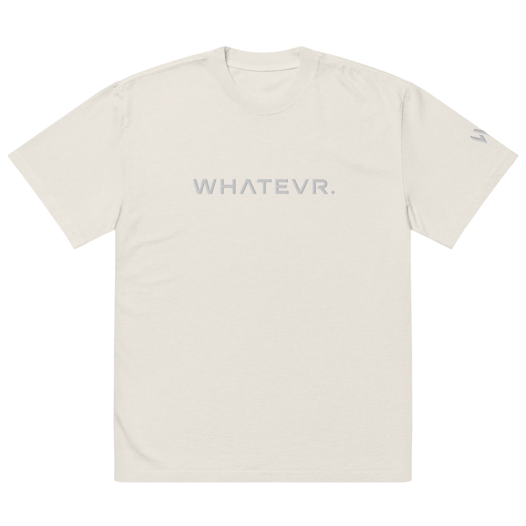 Men's premium heavyweight oversized t-shirt in beige with embroidered detailing, front view