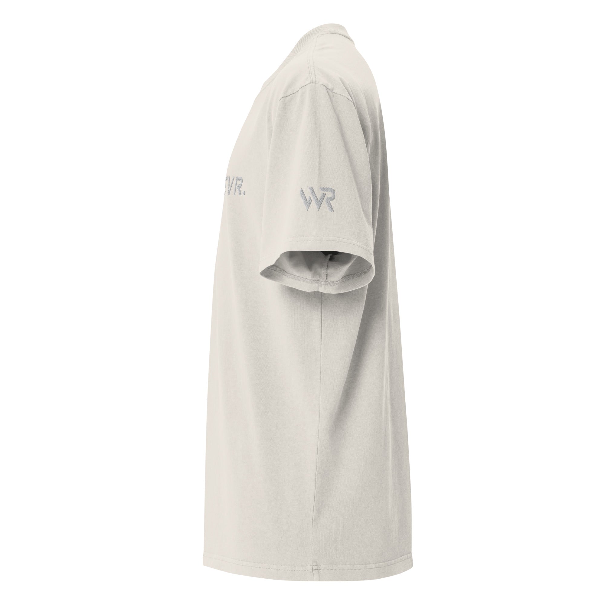 Men's premium heavyweight oversized t-shirt in beige with embroidered detailing, side view