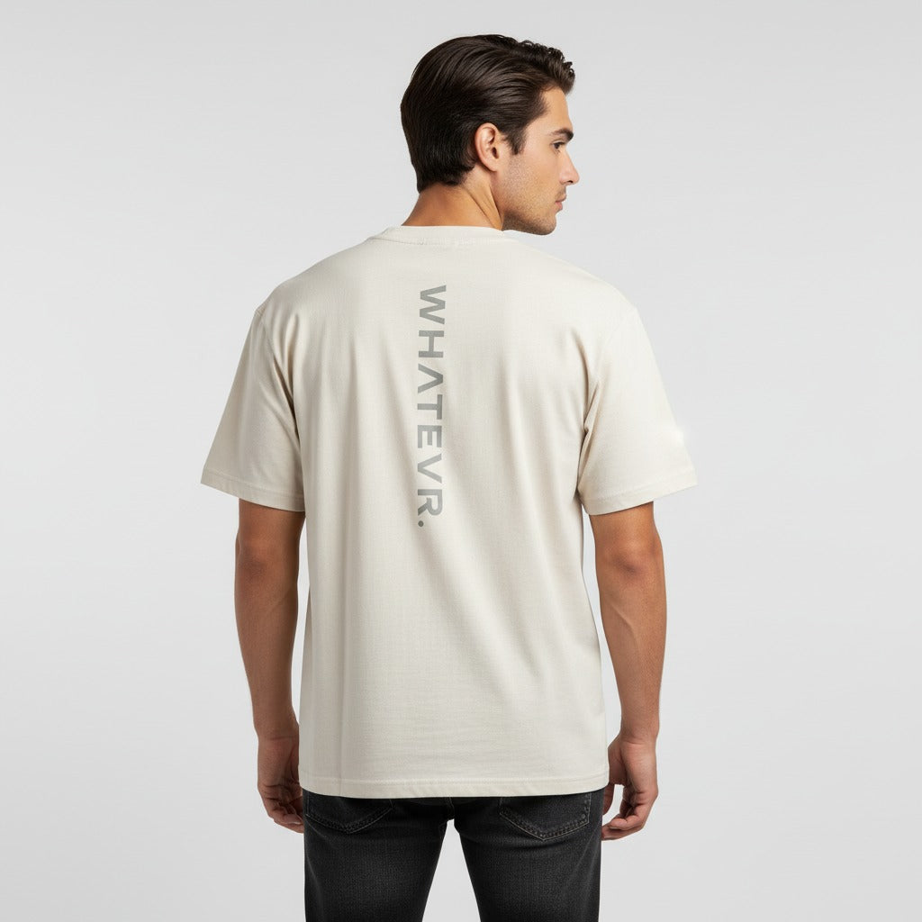 Men's premium heavyweight oversized t-shirt in beige, back view