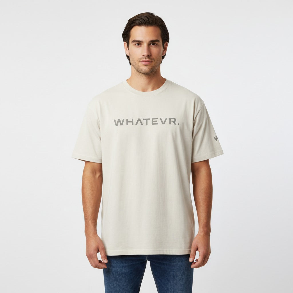 Men's premium heavyweight oversized t-shirt in beige, front view