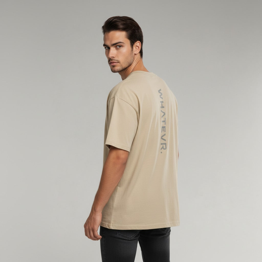 Men's premium heavyweight oversized t-shirt in khaki, front view
