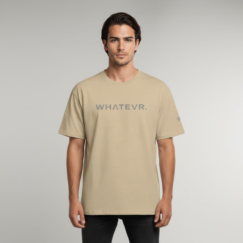 Men's premium heavyweight oversized t-shirt in khaki, front view