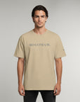 Men's premium heavyweight oversized t-shirt in khaki, front view