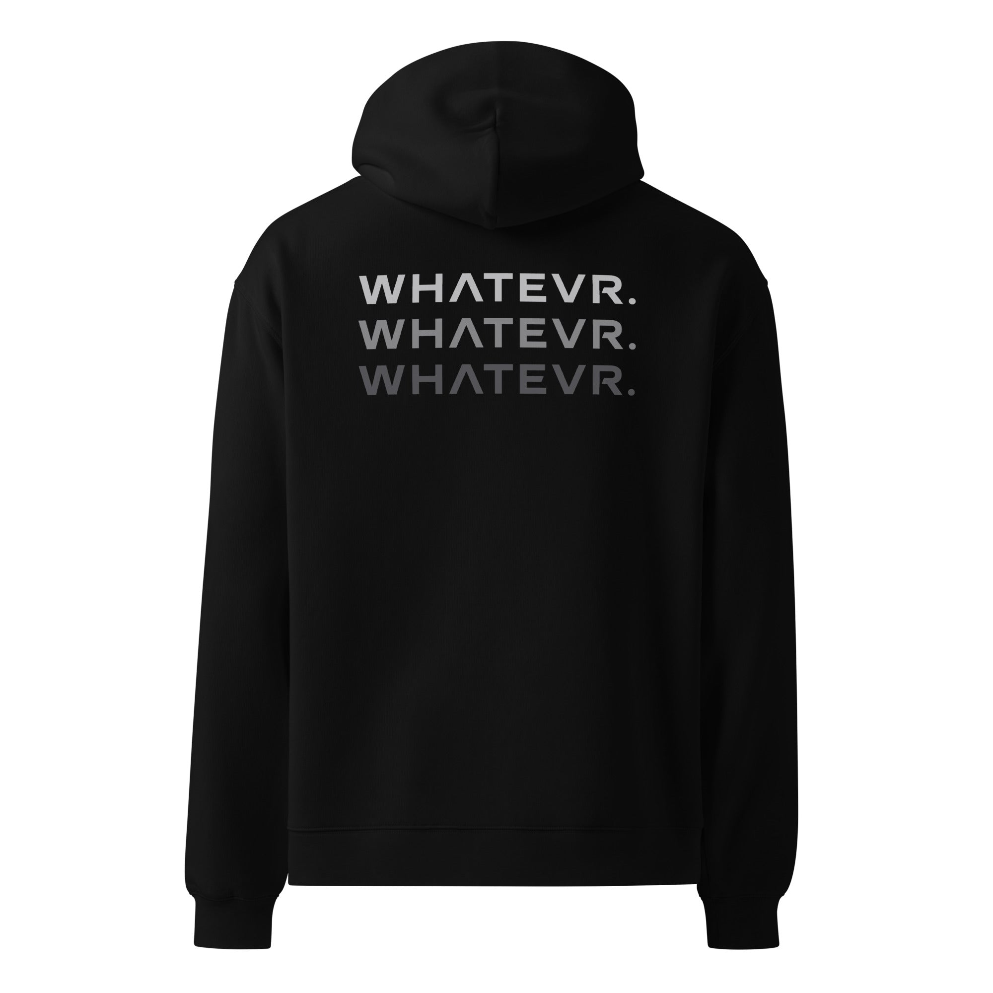 Men's premium heavyweight hoodie in green with "WHATEVR" text, back view.