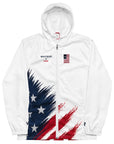 White hoodie with American flag design on a white background