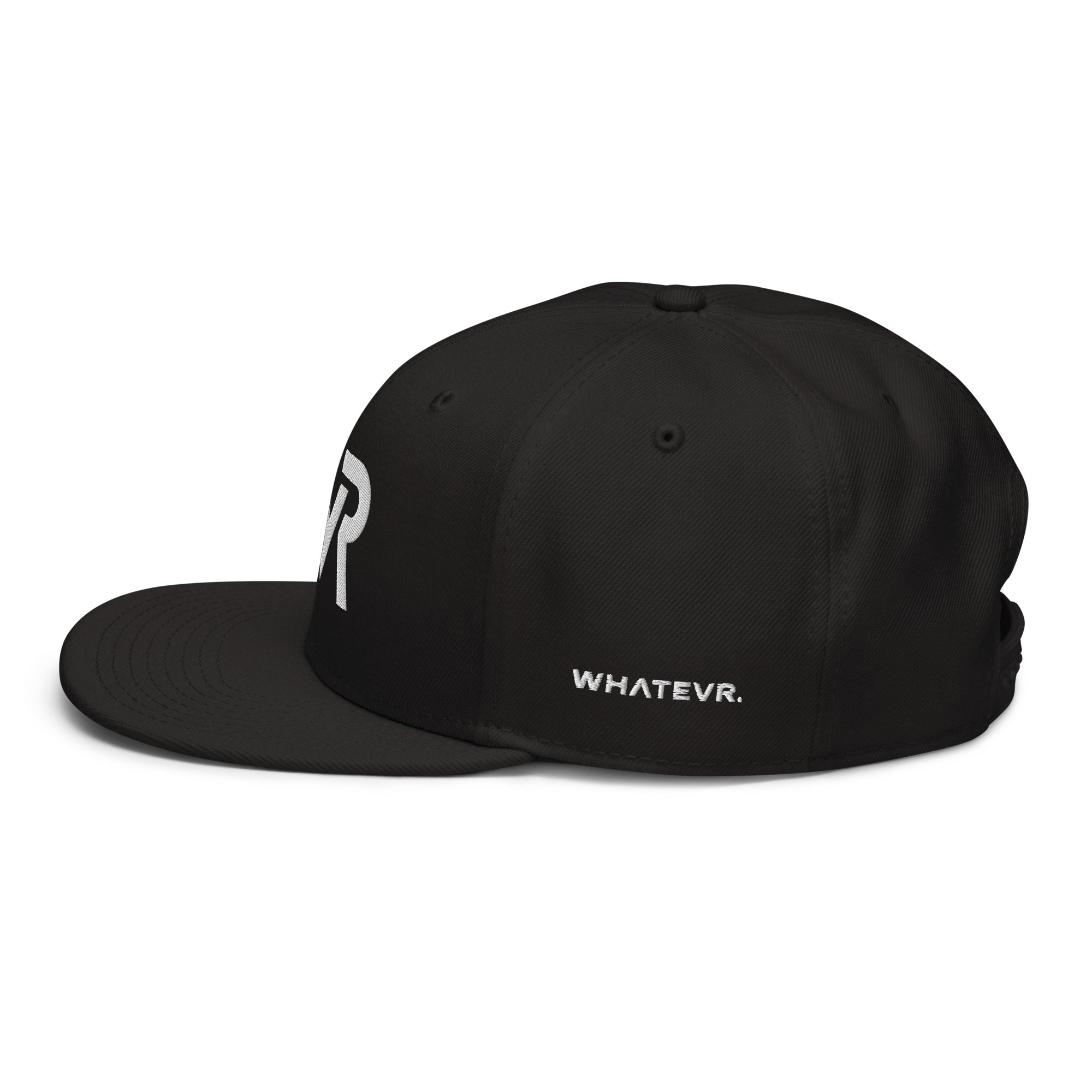 Unisex Signature snapback hat in black with embroidered WR logo, side view