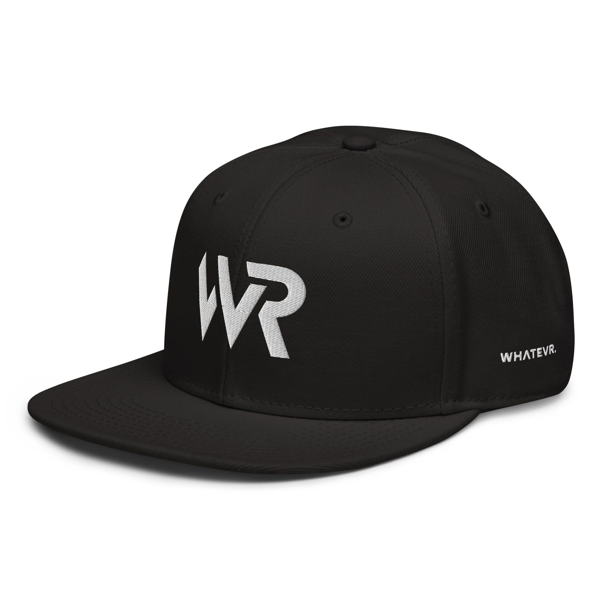 Unisex Signature snapback hat in black with embroidered WR logo, side view