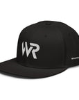 Unisex Signature snapback hat in black with embroidered WR logo, side view