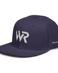 Unisex Signature snapback hat in blue with embroidered WR logo, front view