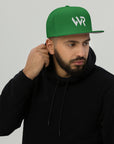 Unisex Signature snapback hat in green with embroidered WR logo, front view
