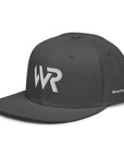 Unisex Signature snapback hat in gray with embroidered WR logo, side view