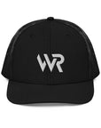 Unisex Signature trucker hat in black with embroidered WR logo, front view