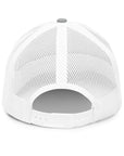 Unisex Signature trucker hat in white and gray with embroidered WR logo, back view