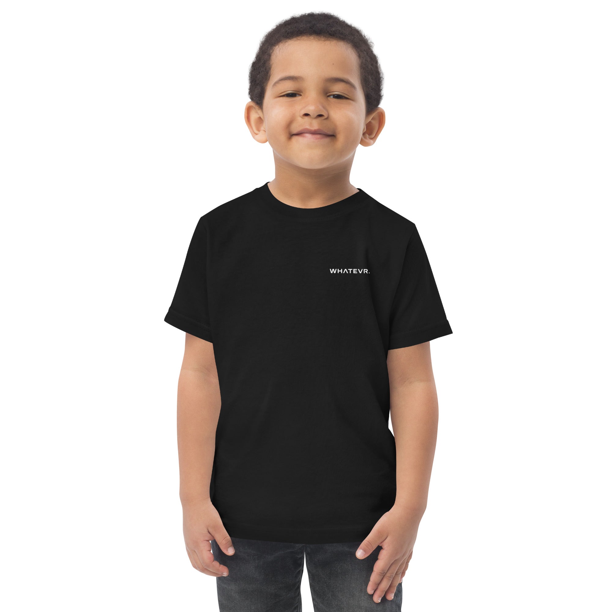 Toddler's essential t-shirt in black, front view.