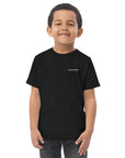 Toddler's essential t-shirt in black, front view.