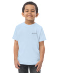 Toddler's essential t-shirt in icy blue, front view.