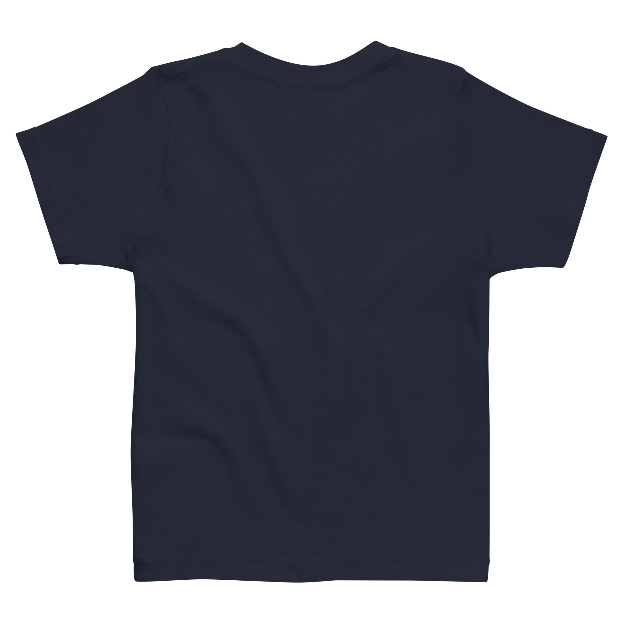Toddler's essential t-shirt in midnight blue, back view.
