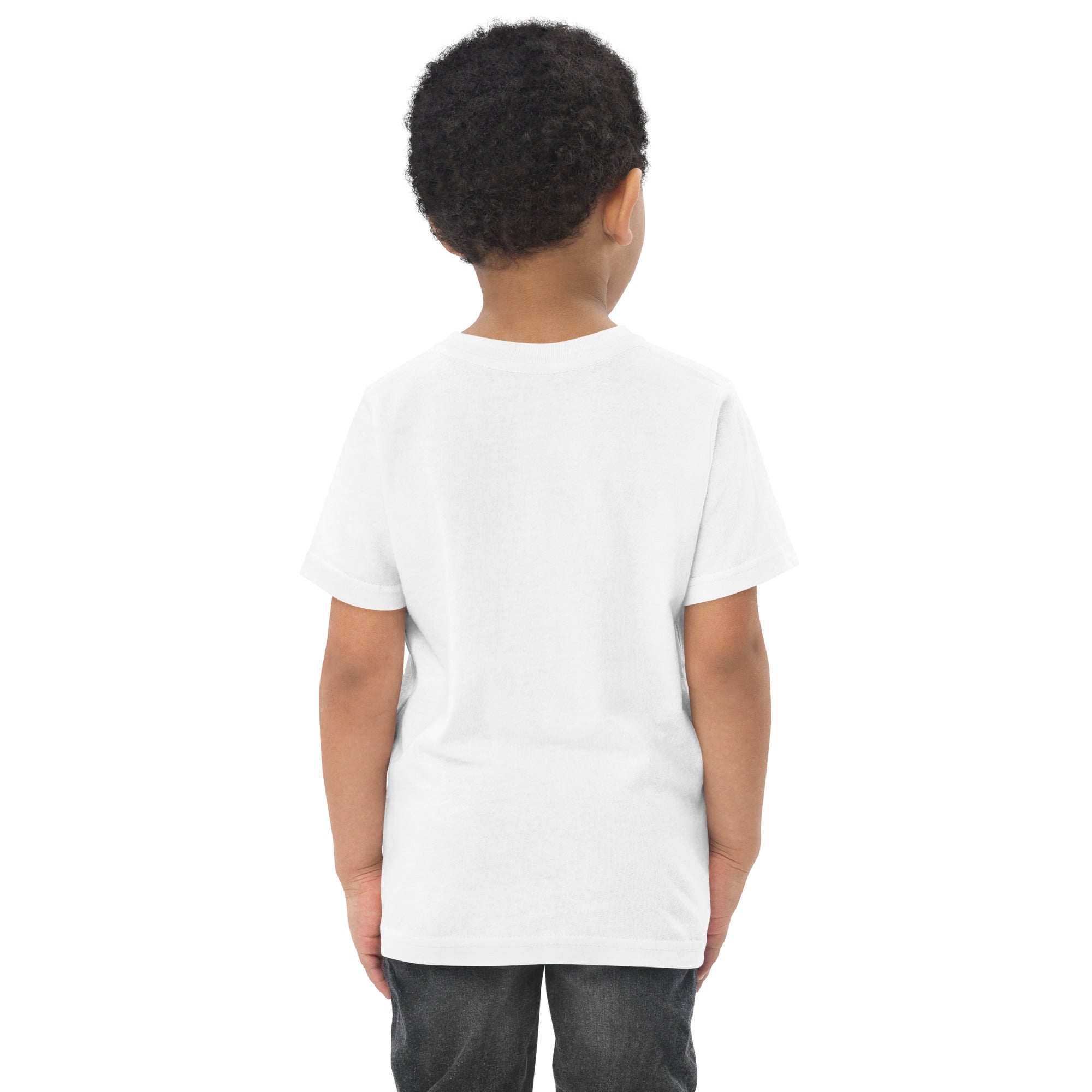 Toddler's essential t-shirt in white, back view.