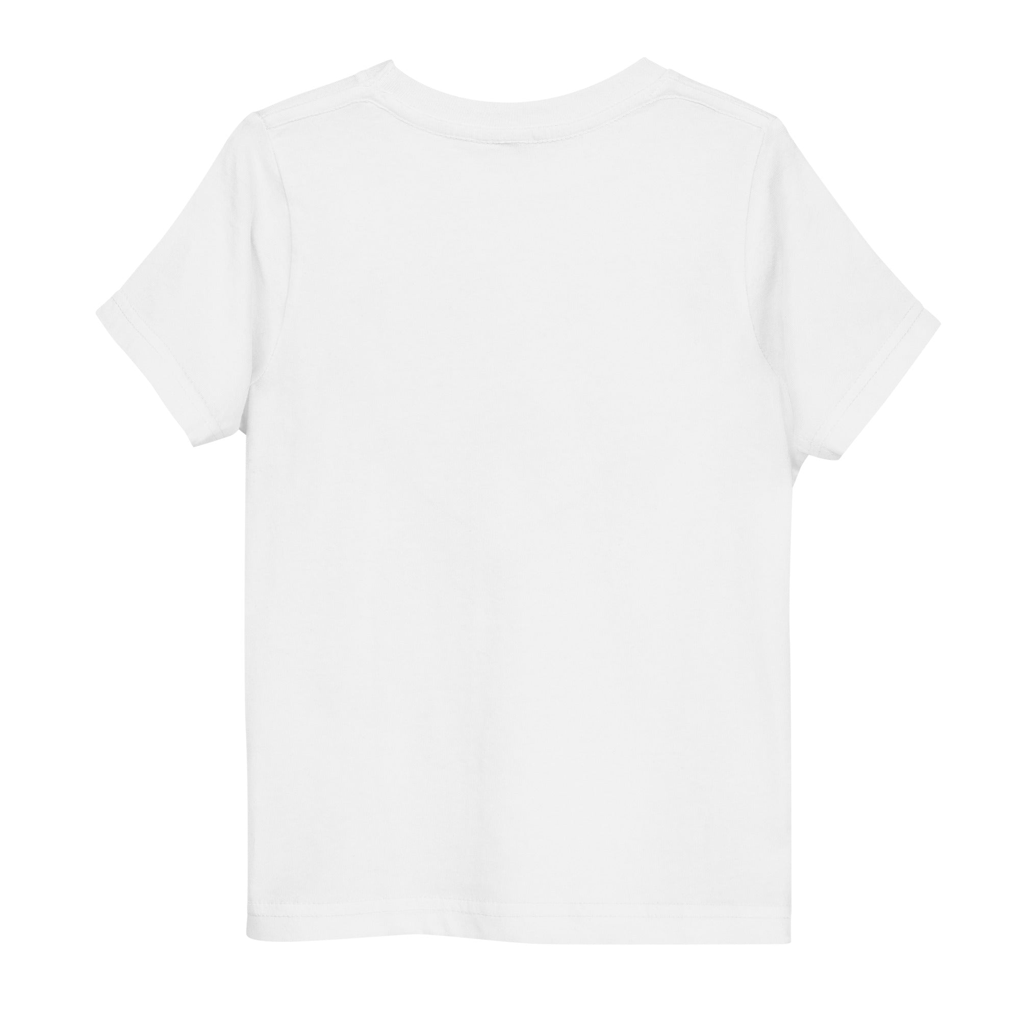 Toddler's essential t-shirt in white, back view.