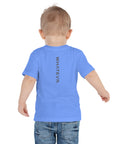 Toddler t-shirt in blue with "WHATEVR" text, back view.