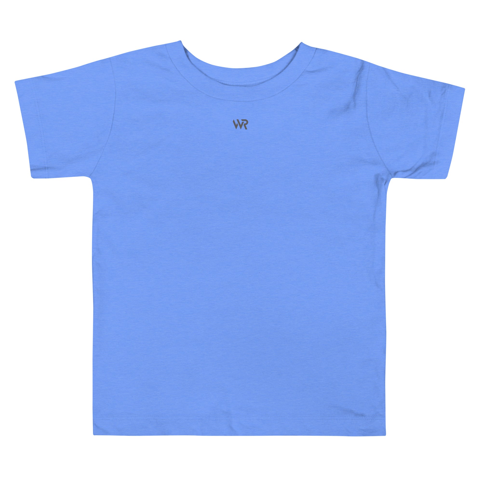 Toddler t-shirt in blue with "WR" logo, front view.