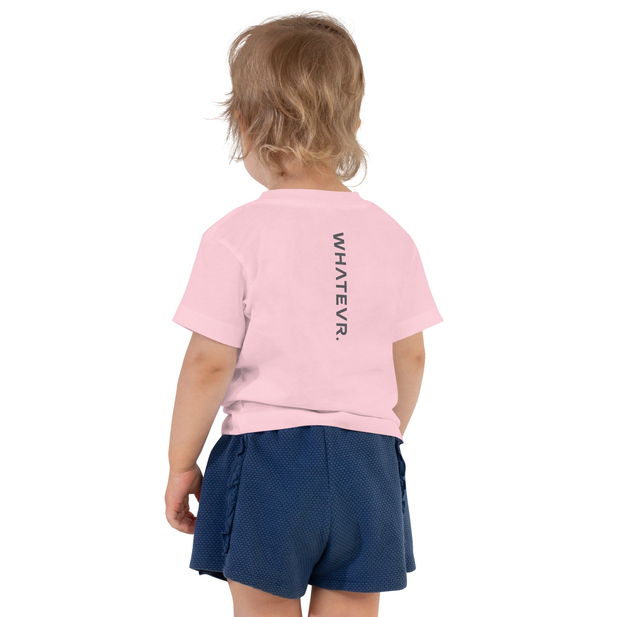 Toddler t-shirt in pink with "WHATEVR" text, front view.