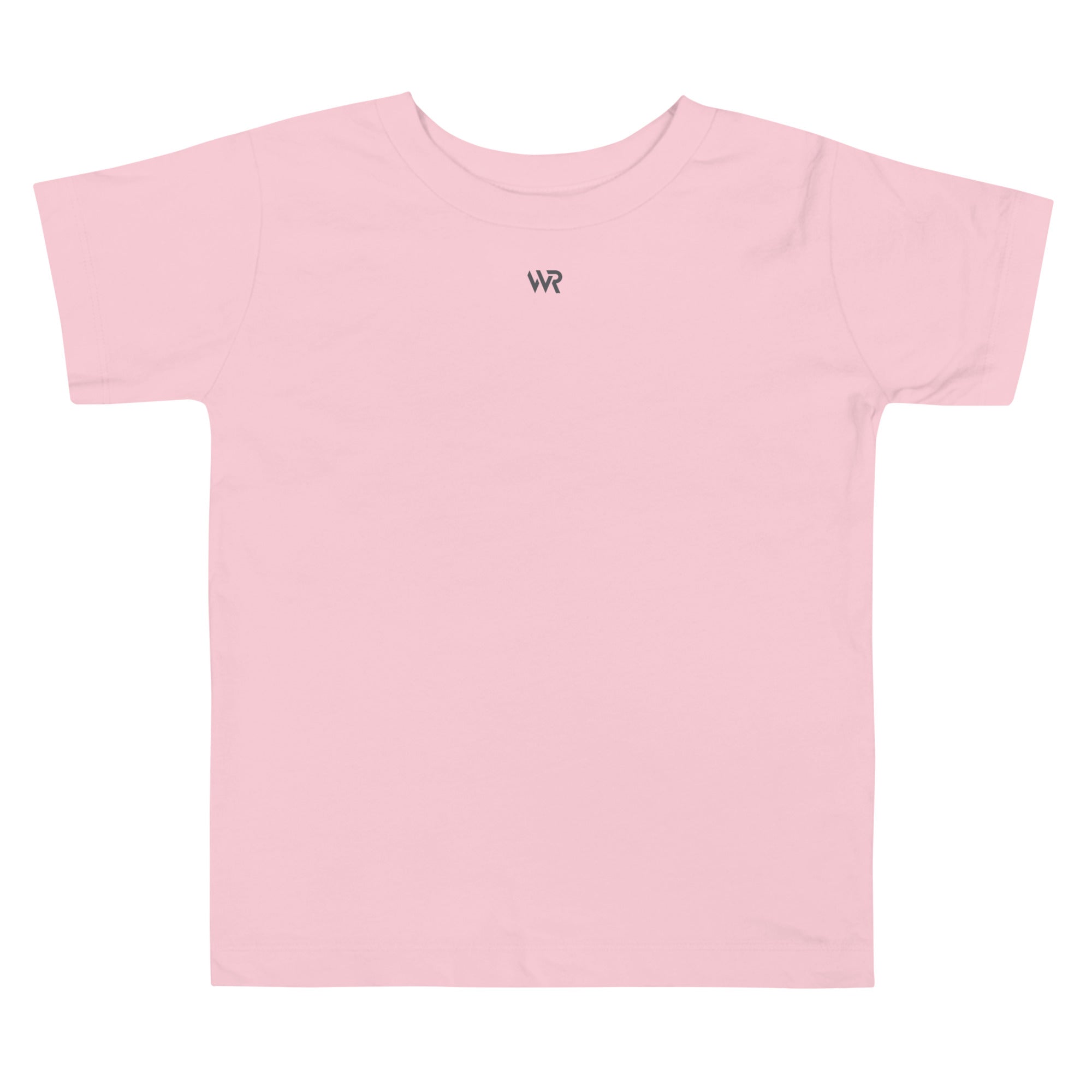 Toddler t-shirt in pink with "WR" logo, front view.