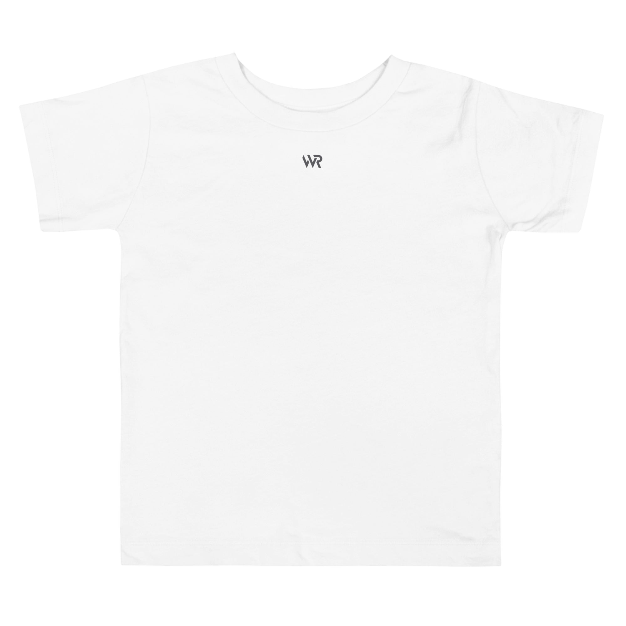 Toddler t-shirt in white with "WR" logo, front view.