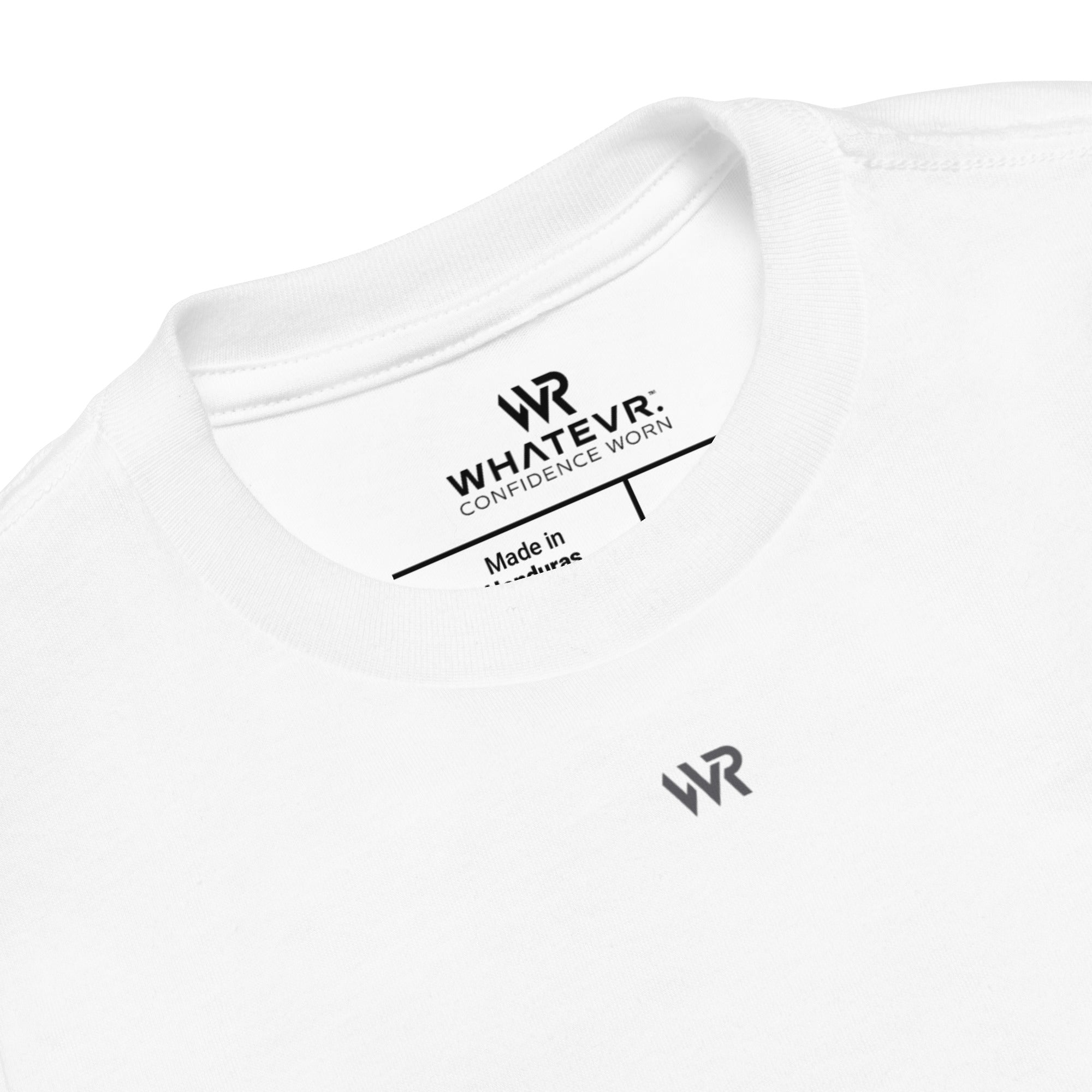 Toddler t-shirt in white with "WR" logo, front view.