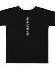 Toddler t-shirt in black with "WHATEVR" text, back view.